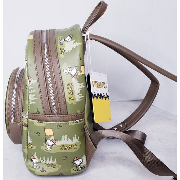 NWT 2024 LOUNGEFLY X PEANUTS Beagle Scouts Backpack Snoopy Woodstock Green Brown - Picture 5 of 16